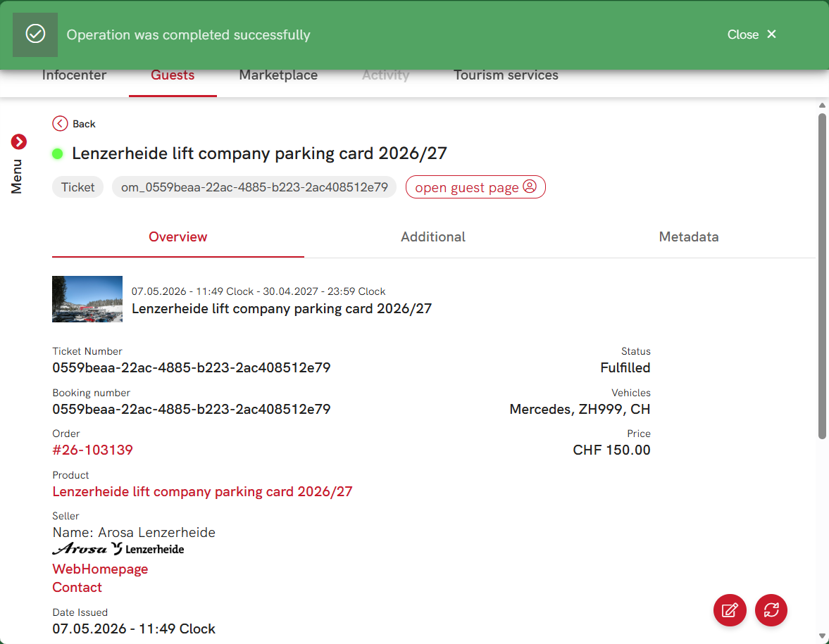 Changed ticket details